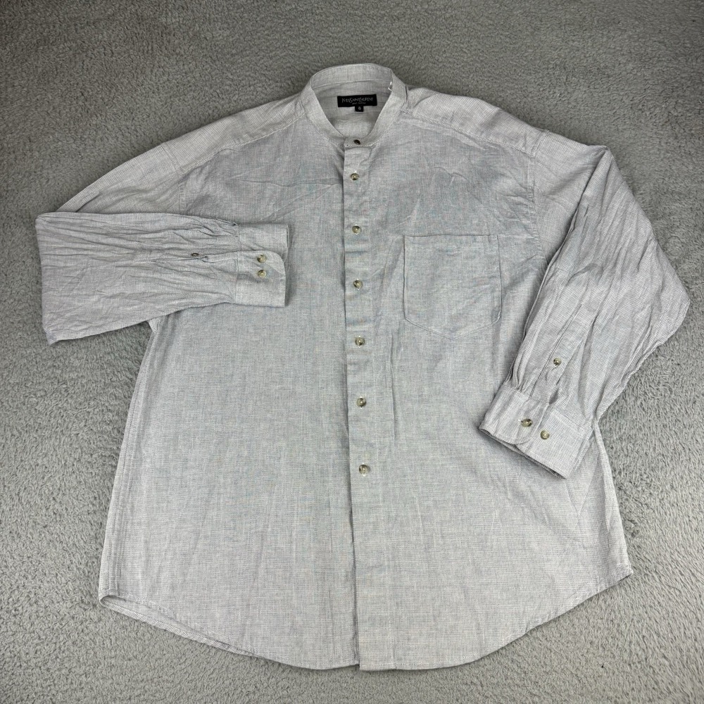 Vintage Yves Saint Laurent Men's Dress Shirt Xl Gray Long Sleeve Button Shirt